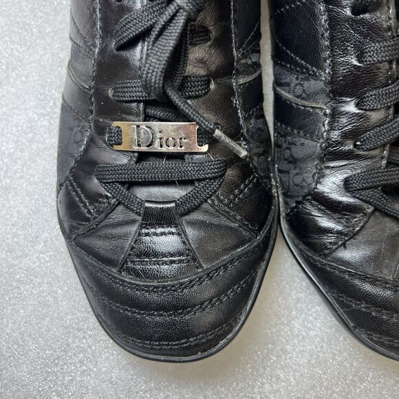 Christian Dior Vtg Trainers Low Black Leather Canvas Womens Sneaker Sz 37.5 US 7 - Picture 7 of 15